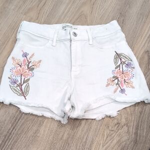 Abercrombie Kids White Jean Shorts with Floral Embroidery